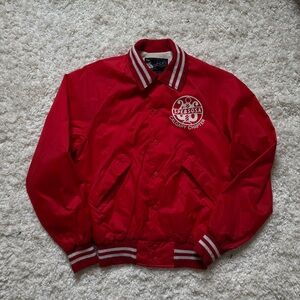 Vintage Nylon Red Varsity 70s? 80’s? Jacket. Sexton Canada. Size Med Kids.